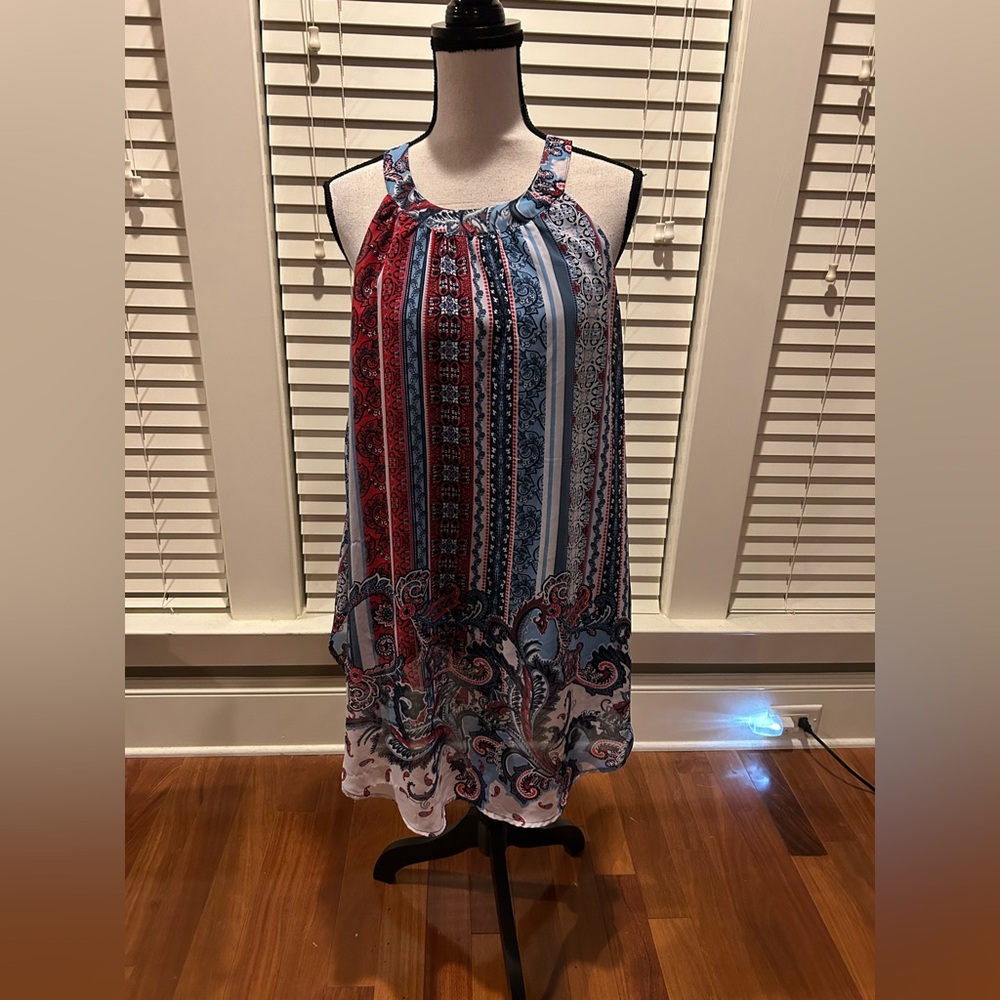 Tantrums Red and Blue Patterned Mini Dress